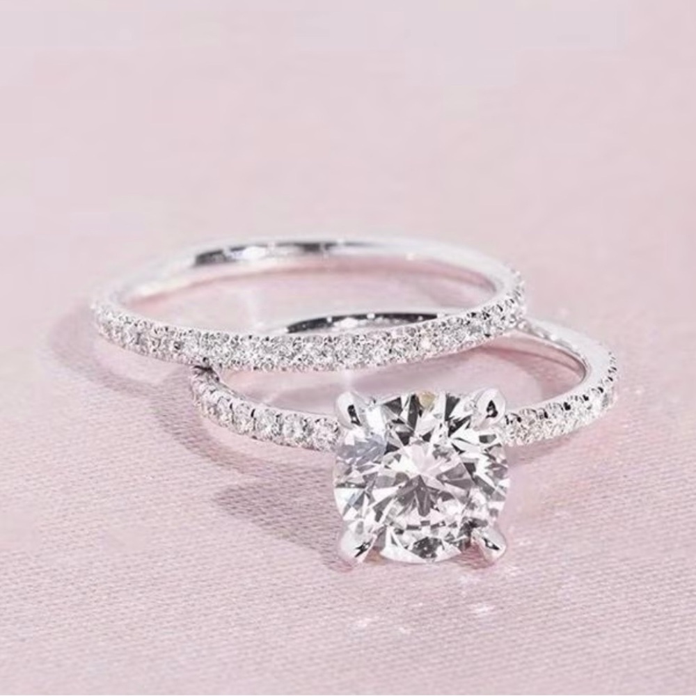 Women’s Luxury Collection Stainless Steel Silver 2 Pcs Eternity Band & Ring 8